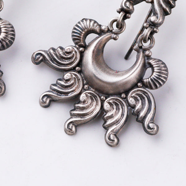 Handcrafted chandra shankha silver earrings traditional design