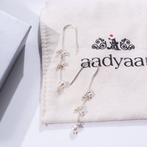 Pearl dangler earrings with silver chain