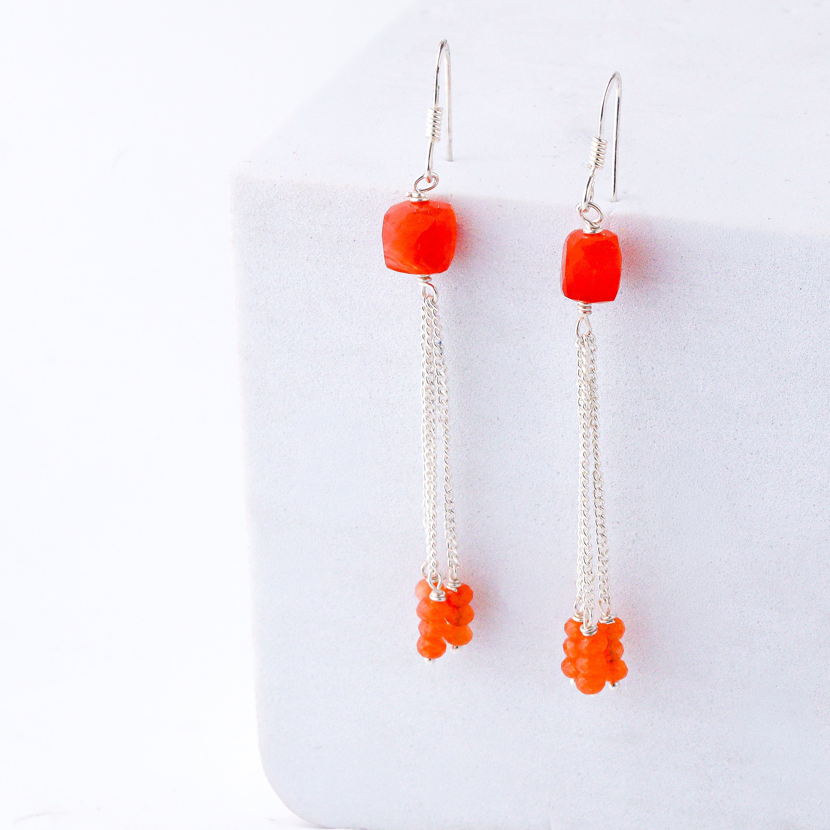 wear Silver Dangler Earrings with Carnelian for festive look