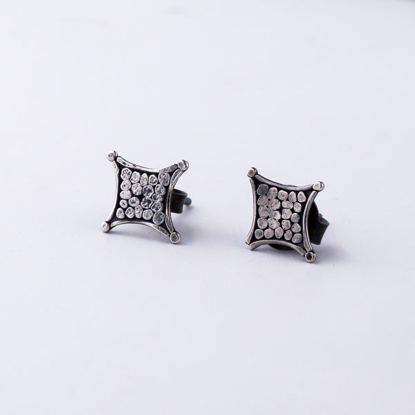 Hammered diamond studs in 92.5 sterling silver