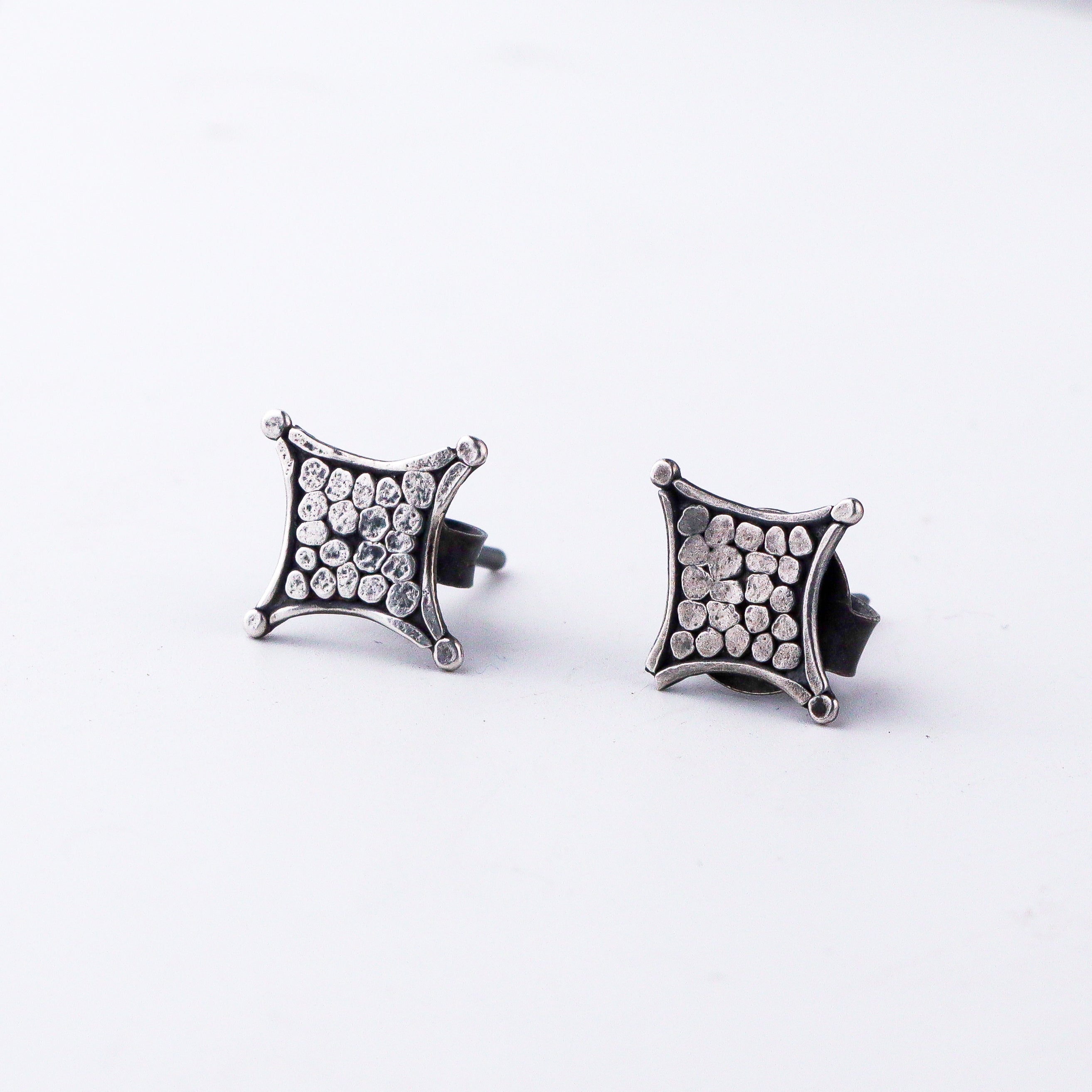 Handcrafted hammered silver stud earrings polished finish
