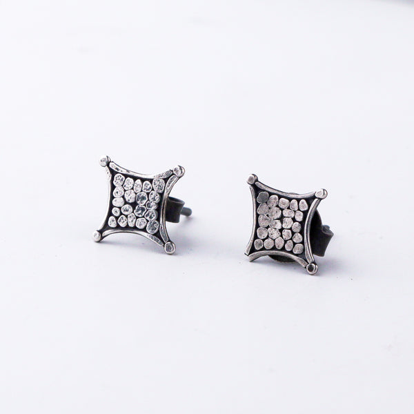 Handcrafted hammered silver stud earrings polished finish