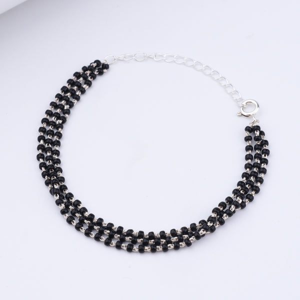 Black Beaded Silver Necklace