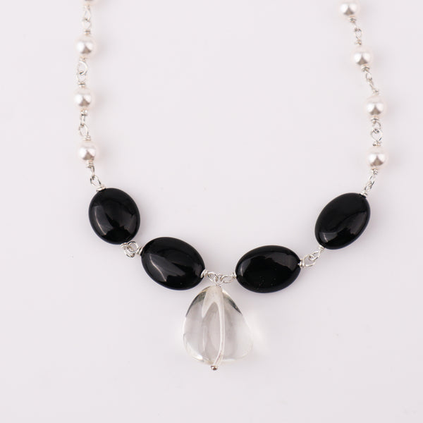Close-up of Silver Pearl Black Spinel Necklace