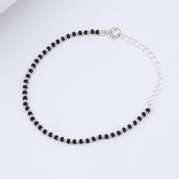 Black Beaded Silver Bracelet