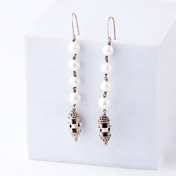 wear Silver Pendant Earrings with Carved Bead everyday look