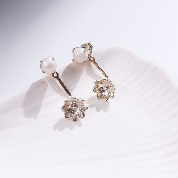 Pearl Flower Jacket Earring with silver setting