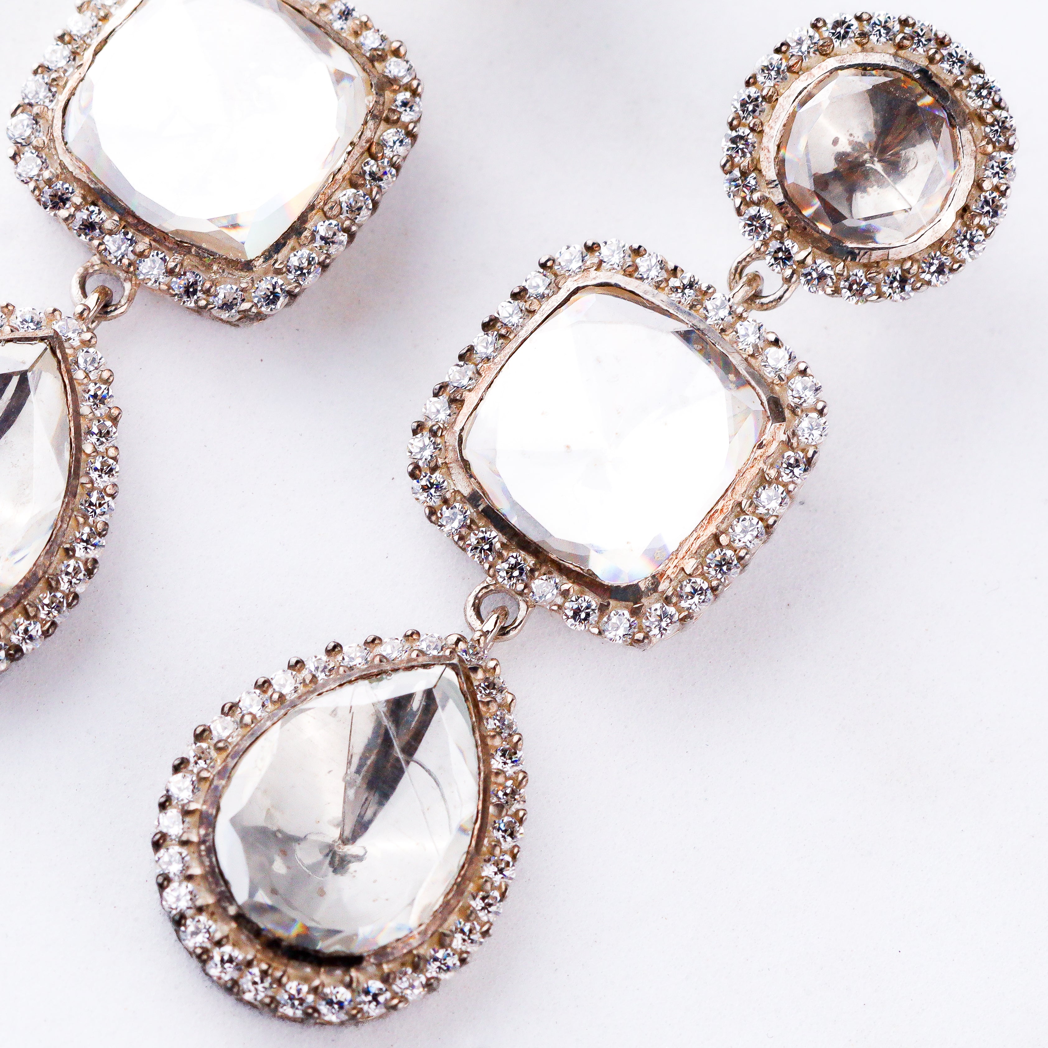 Handcrafted polki silver earrings traditional finish