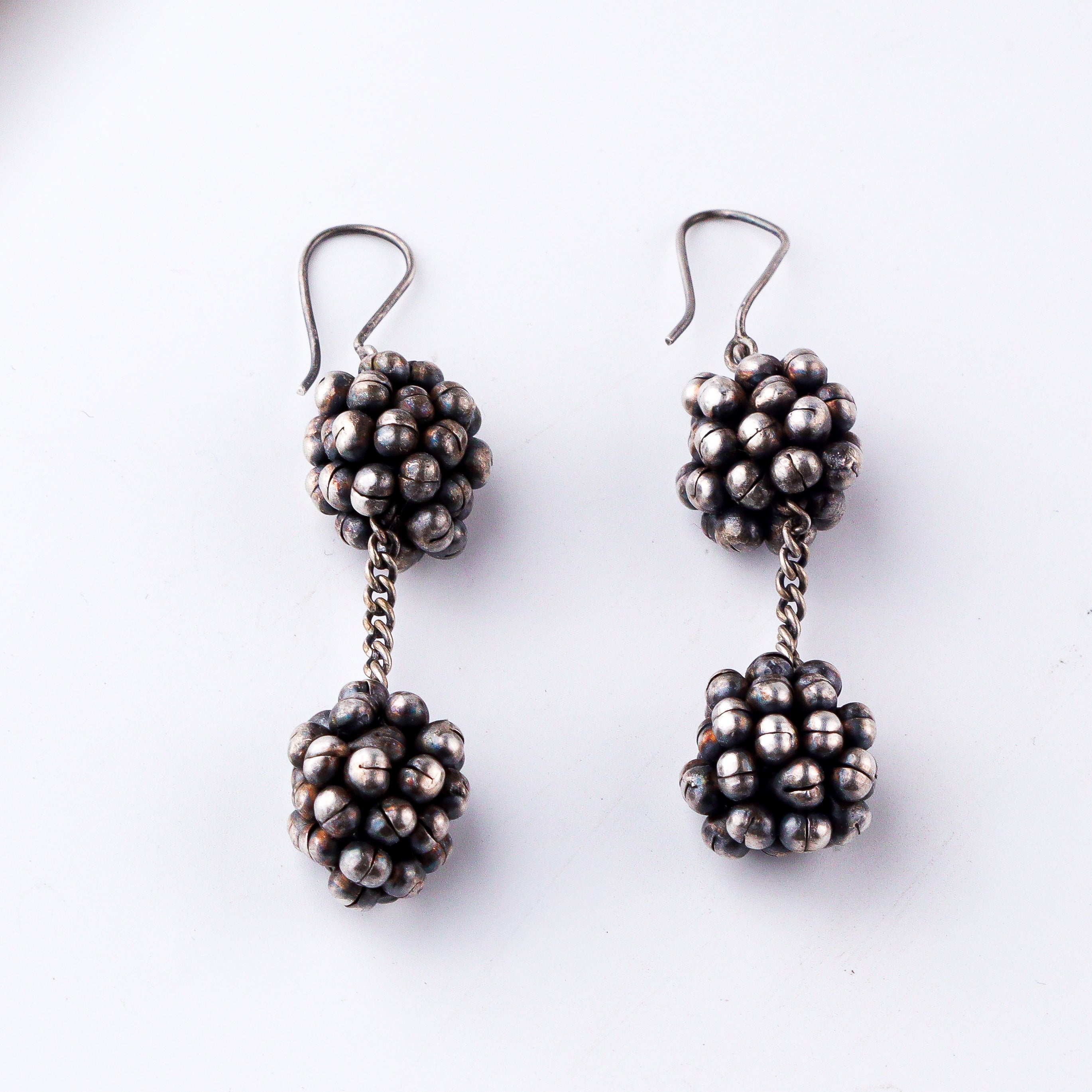 Double ghungroo bunch earrings in 92.5 sterling silver hook style