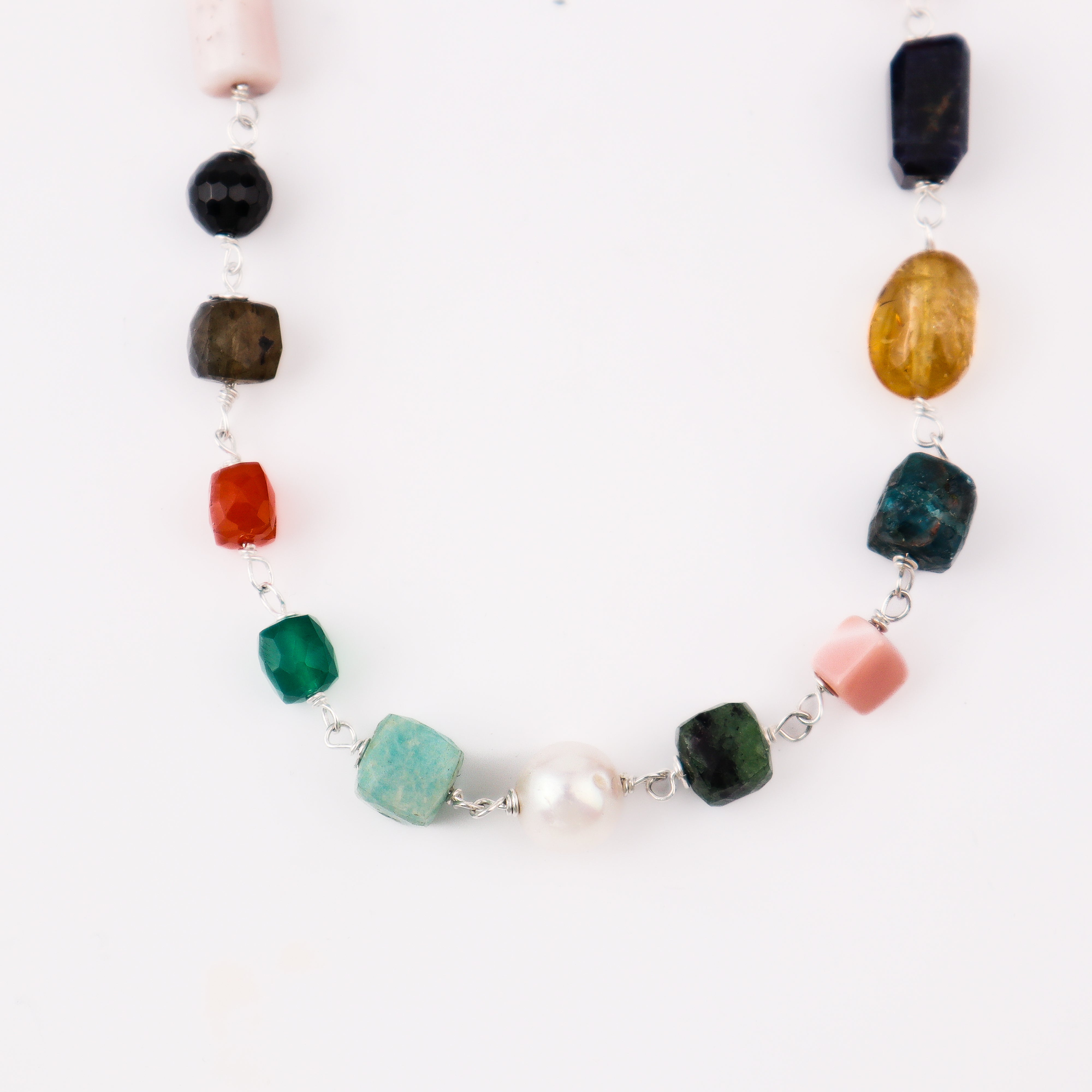 Silver Multicolor Ganthan Necklace (26 inch)