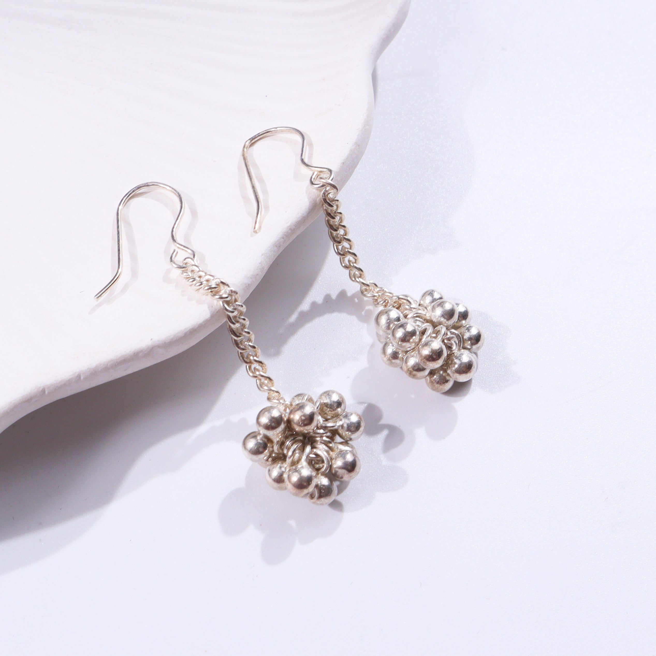 Silver Ghungroo Bunch Earrings with chain detail