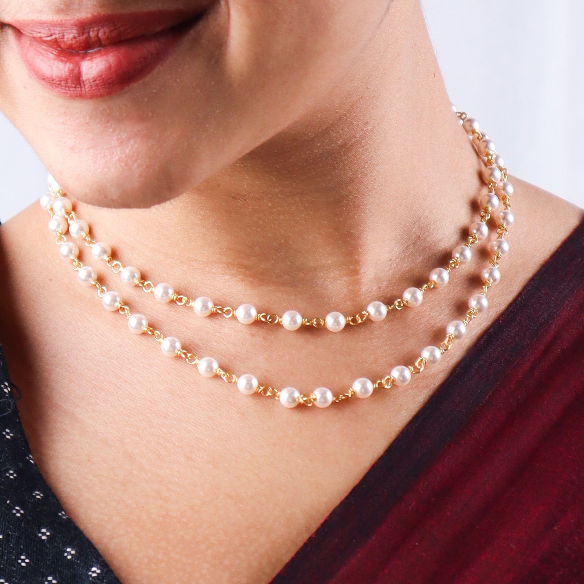 Double Layered Pearl Ganthan Necklace | 92.5 Silver | 22K Gold plated