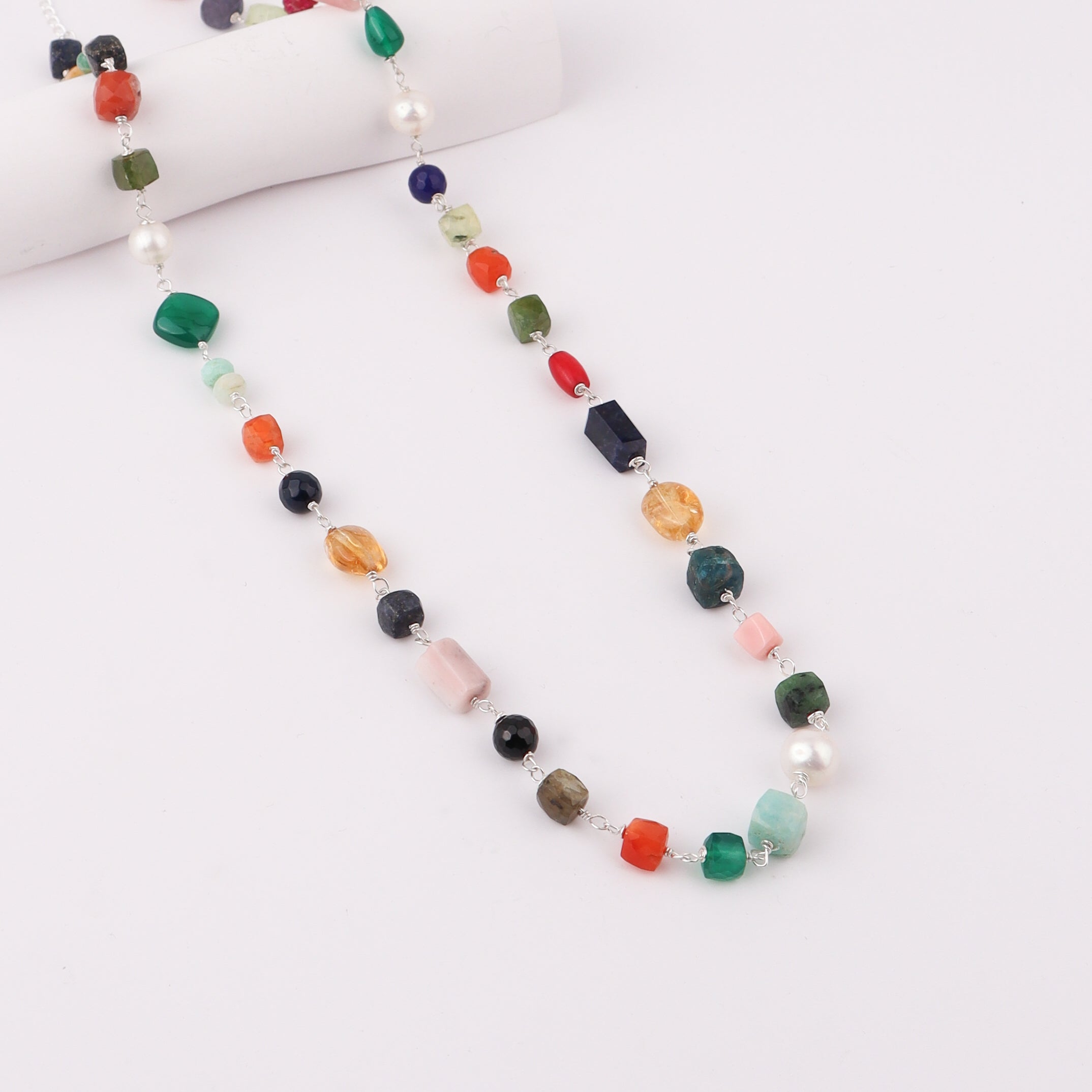 Silver Multicolor Ganthan Necklace (26 inch)