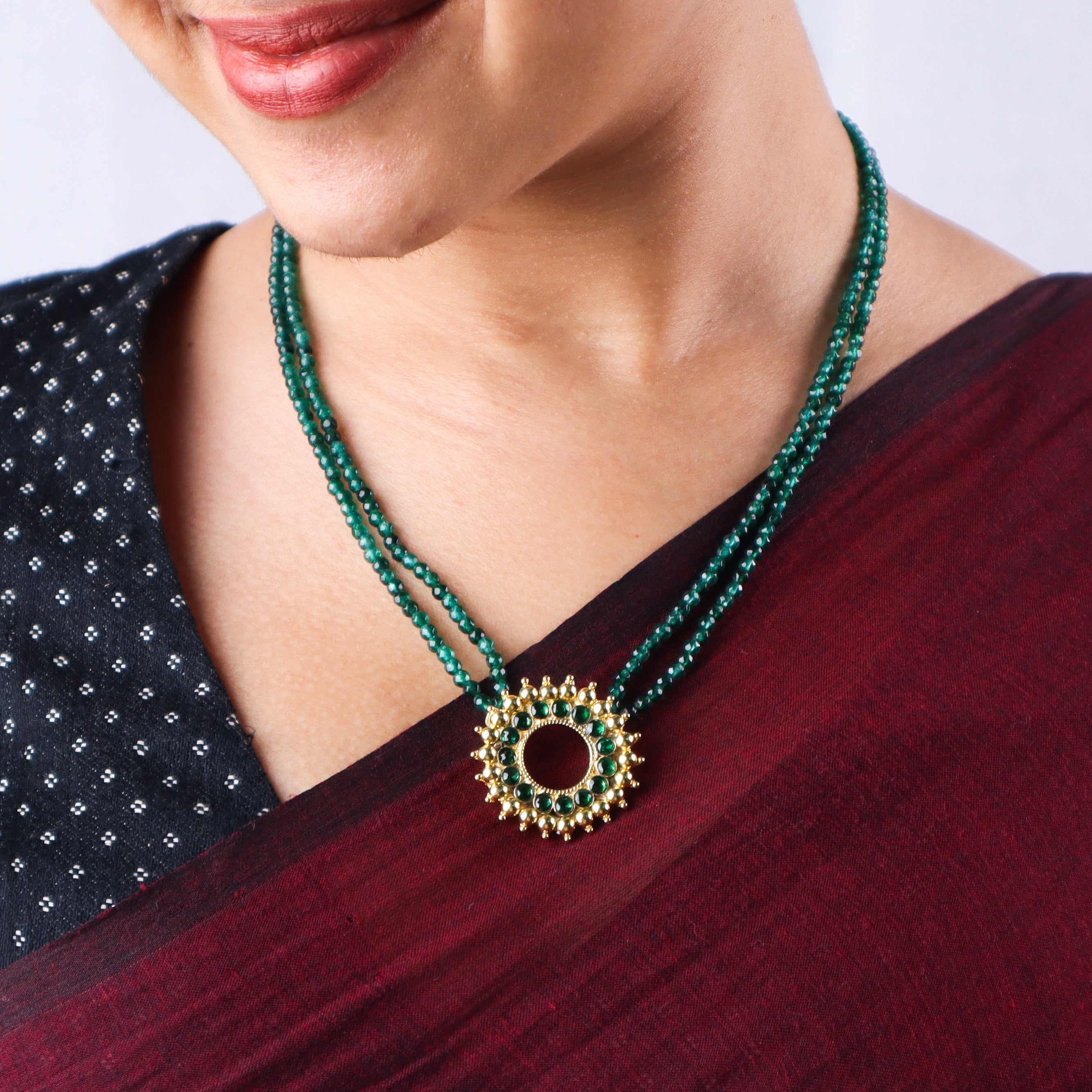 Karwar Necklace with Green Onyx Stones | 92.5 Silver | 22K Gold plated