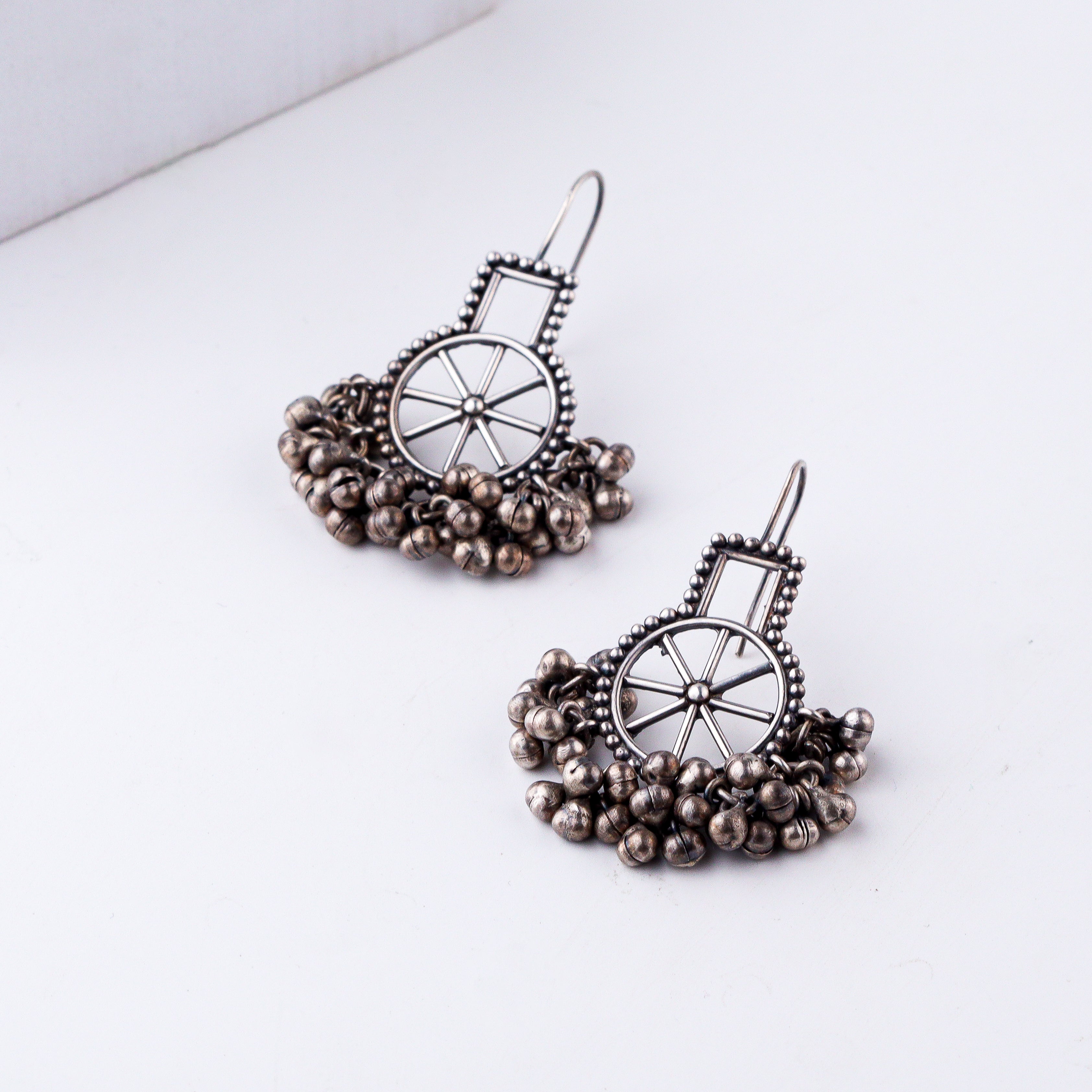 Handcrafted filigree chakra silver earrings polished finish