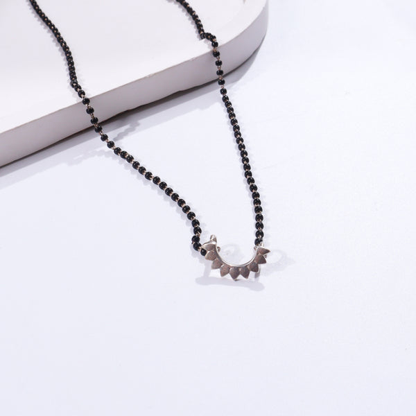 Sterling silver triangle necklace with black beads