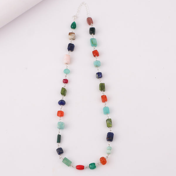 Multicolor gemstone necklace close-up