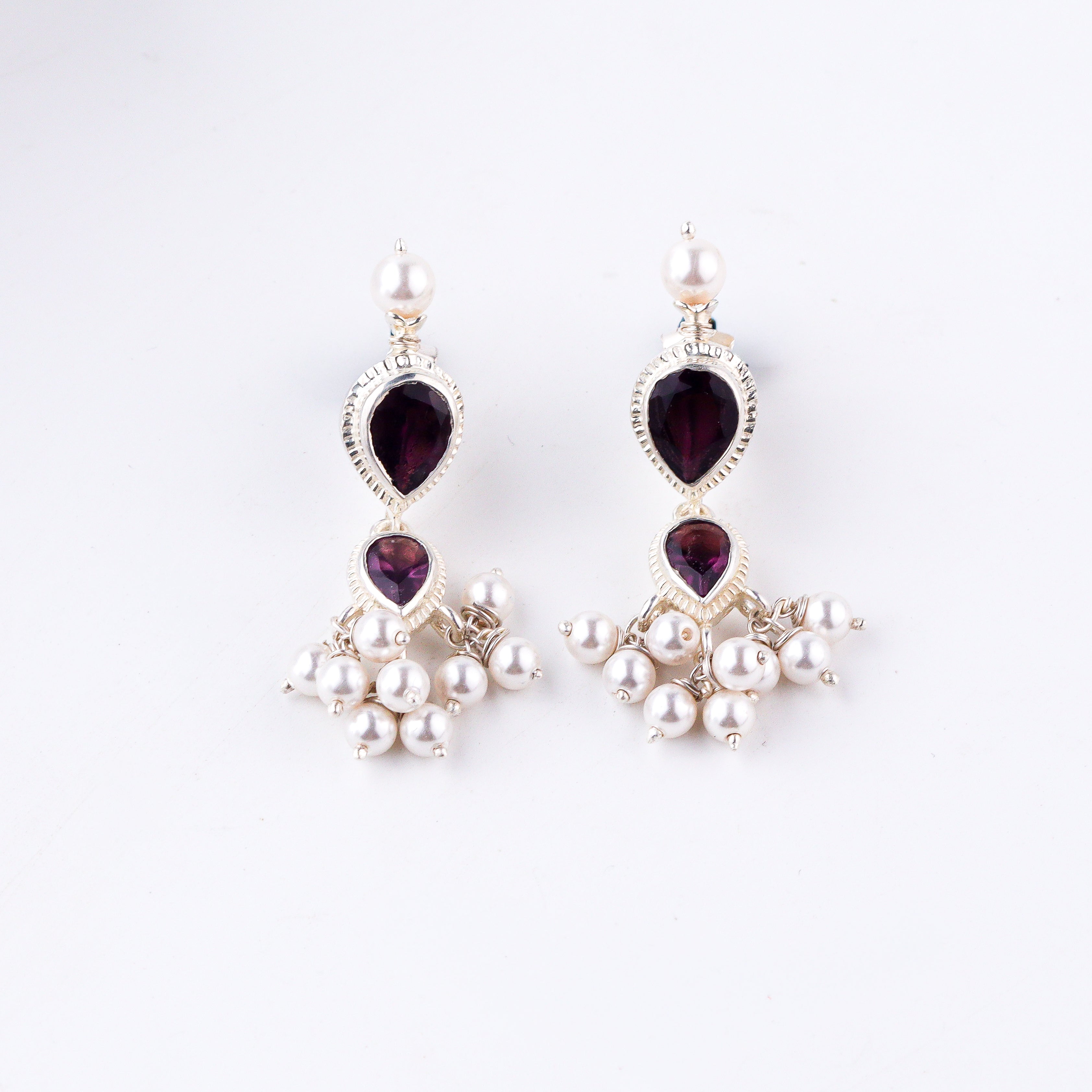 styling amethyst silver earrings with ethnic outfit