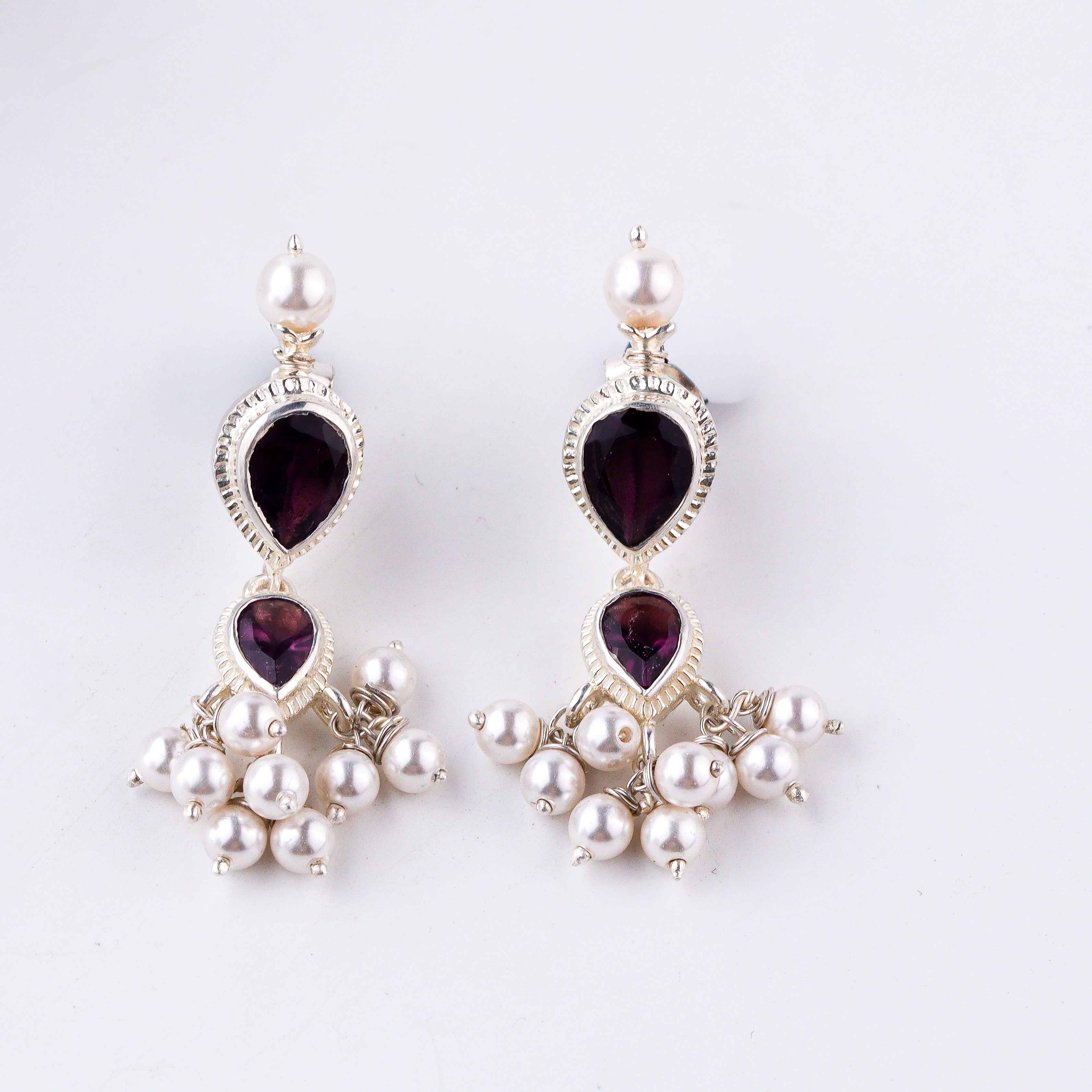 Tanmani earring with amethyst stone in 92.5 sterling silver