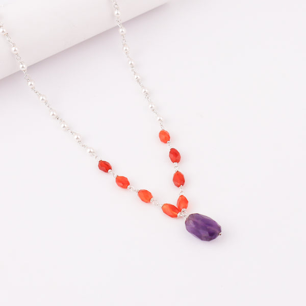 Elegant Ganthan Necklace with Amethyst and Carnelian, sterling silver jewelry
