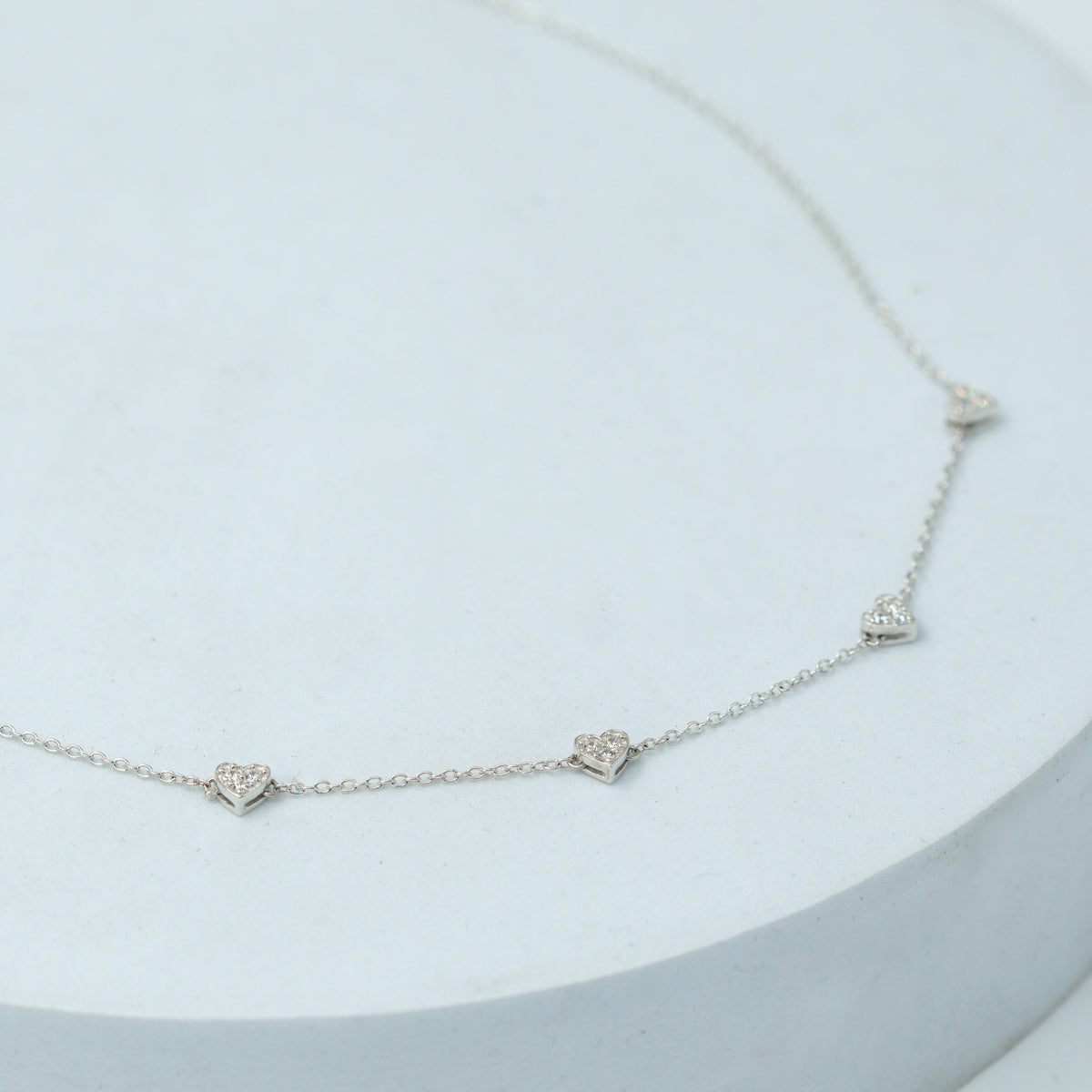 Silver CZ Studded Heart Motif Necklace