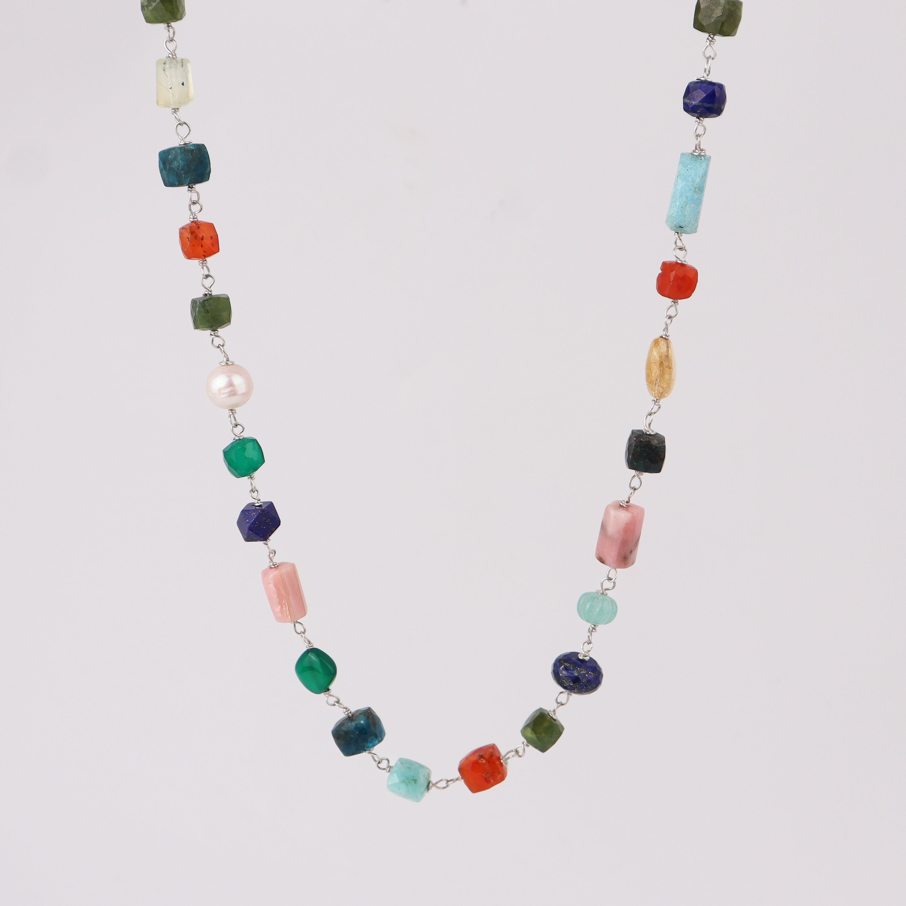 Silver Multicolor Ganthan Necklace (24 inch)