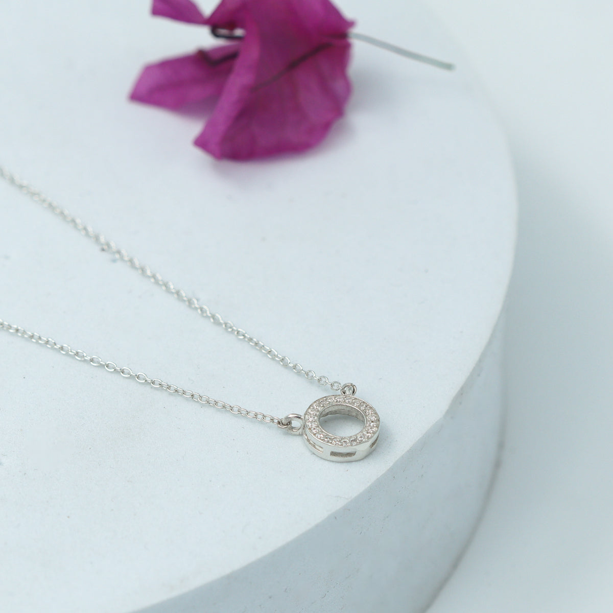 Silver Circle CZ Pendant Necklace