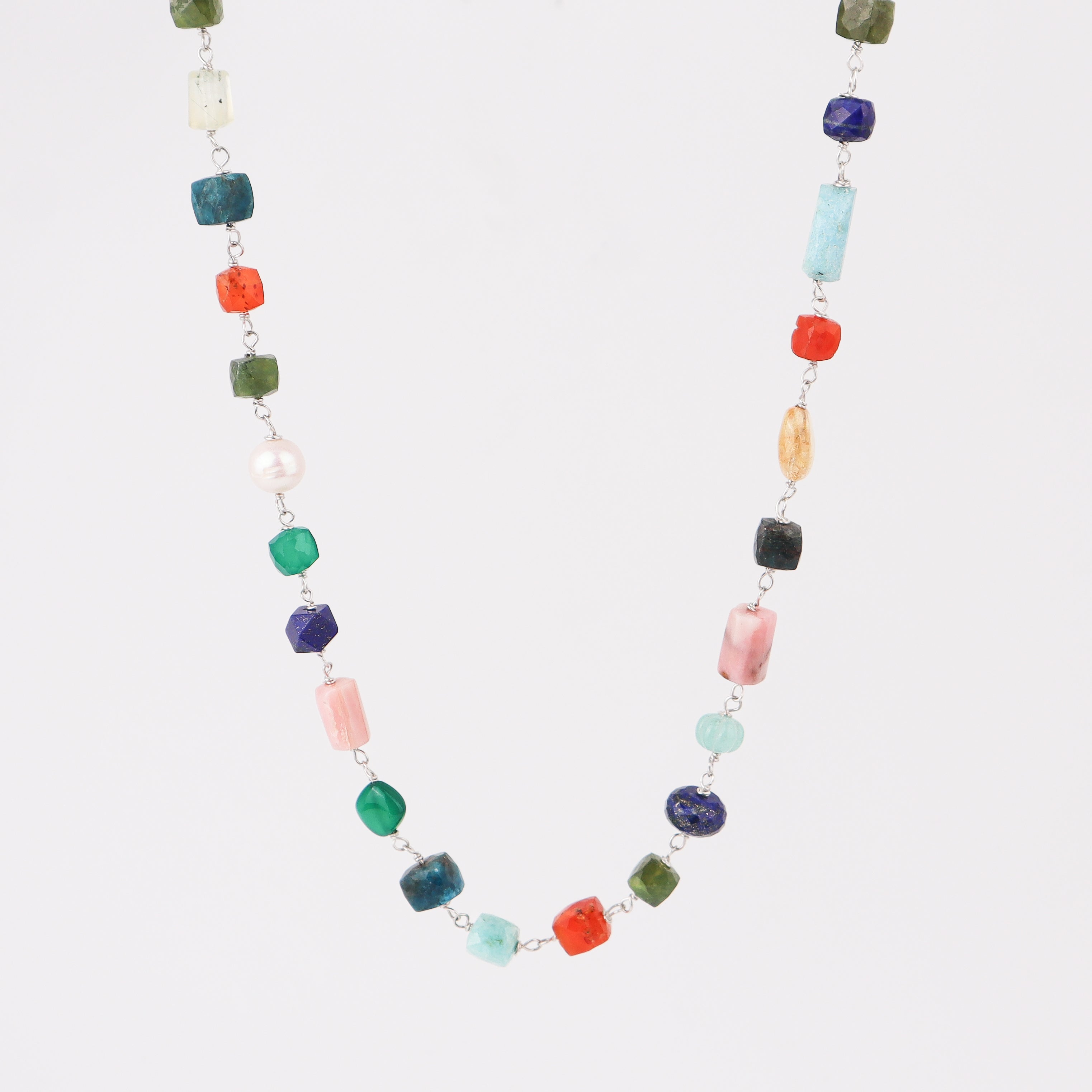Silver Multicolor Ganthan Necklace (24 inch)