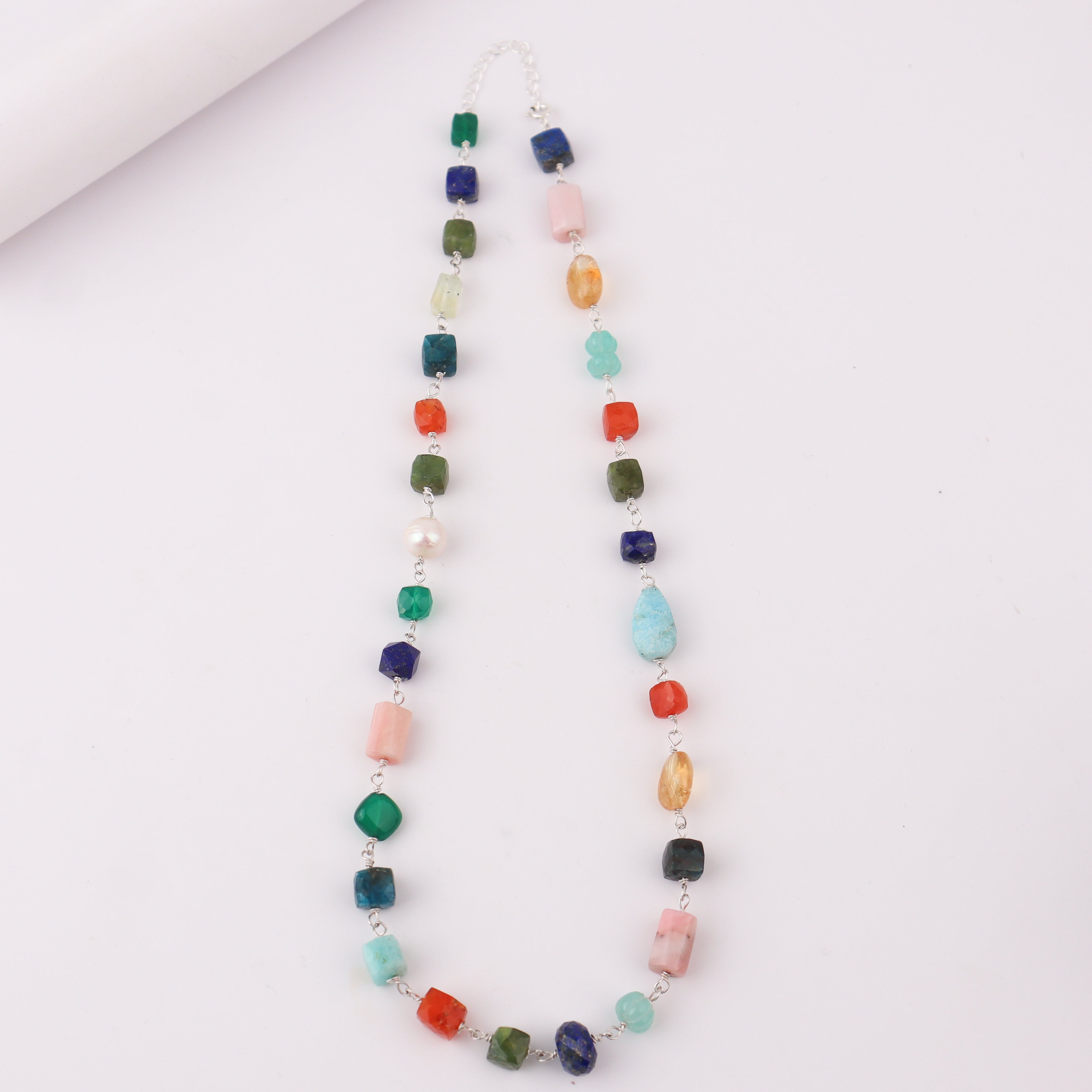 Silver Multicolor Ganthan Necklace (24 inch)