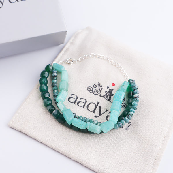 Green Onyx, Green Jade & Amazonite Silver Bracelet (Project Handmade)