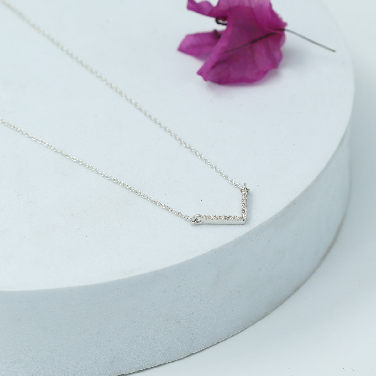 Silver CZ V-Shape Necklace