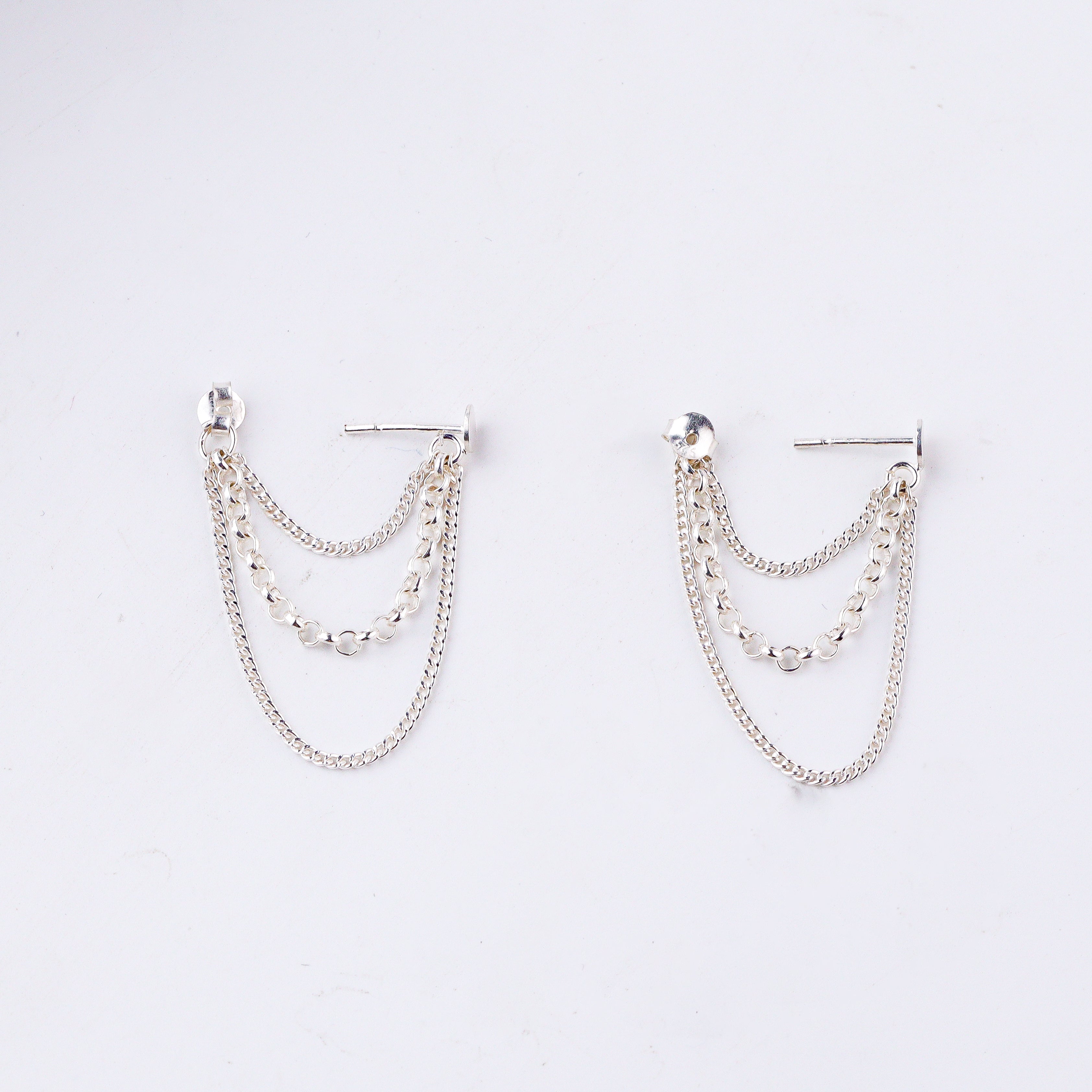 wearing Silver Three Layer Chain Trinket Earrings everyday look
