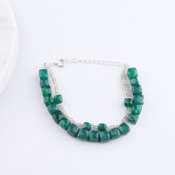 Green Onyx & Labradorite Silver Bracelet (Project Handmade)
