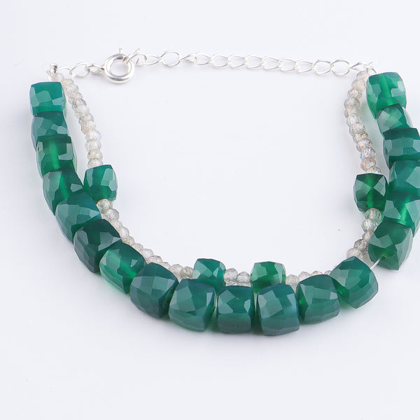 Green Onyx & Labradorite Silver Bracelet (Project Handmade)