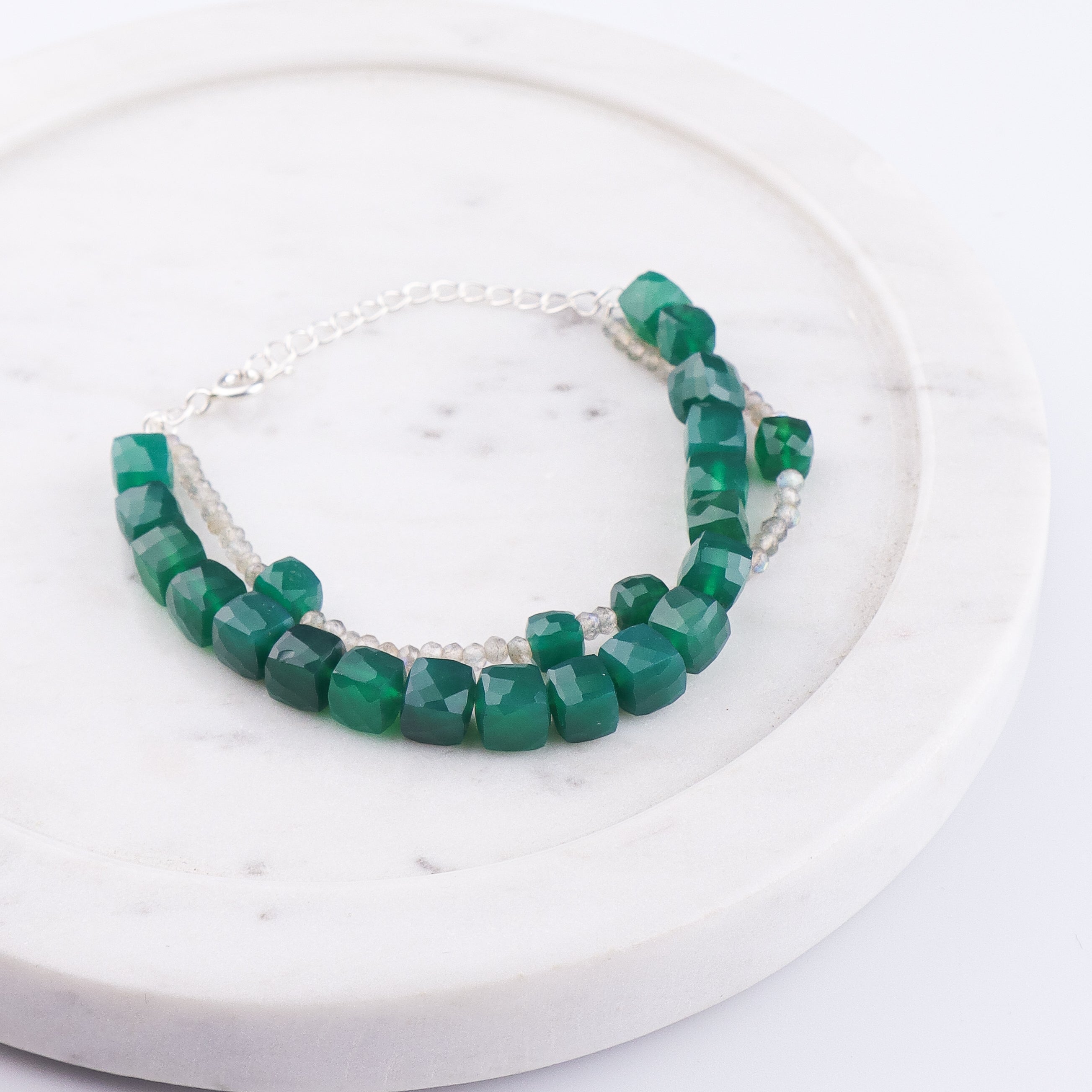 Green Onyx & Labradorite Silver Bracelet (Project Handmade)