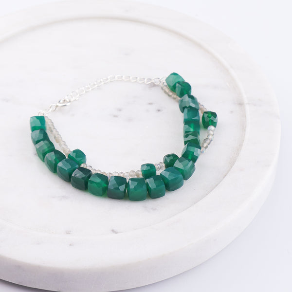 Green Onyx & Labradorite Silver Bracelet (Project Handmade)