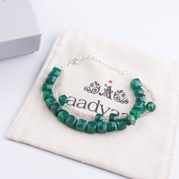 Green Onyx & Labradorite Silver Bracelet (Project Handmade)