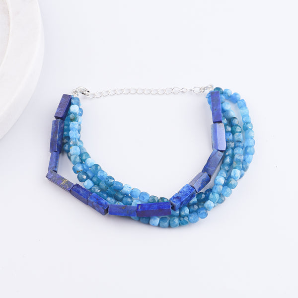 Blue Firoza & Lapis Lazuli Silver Bracelet (Project Handmade)