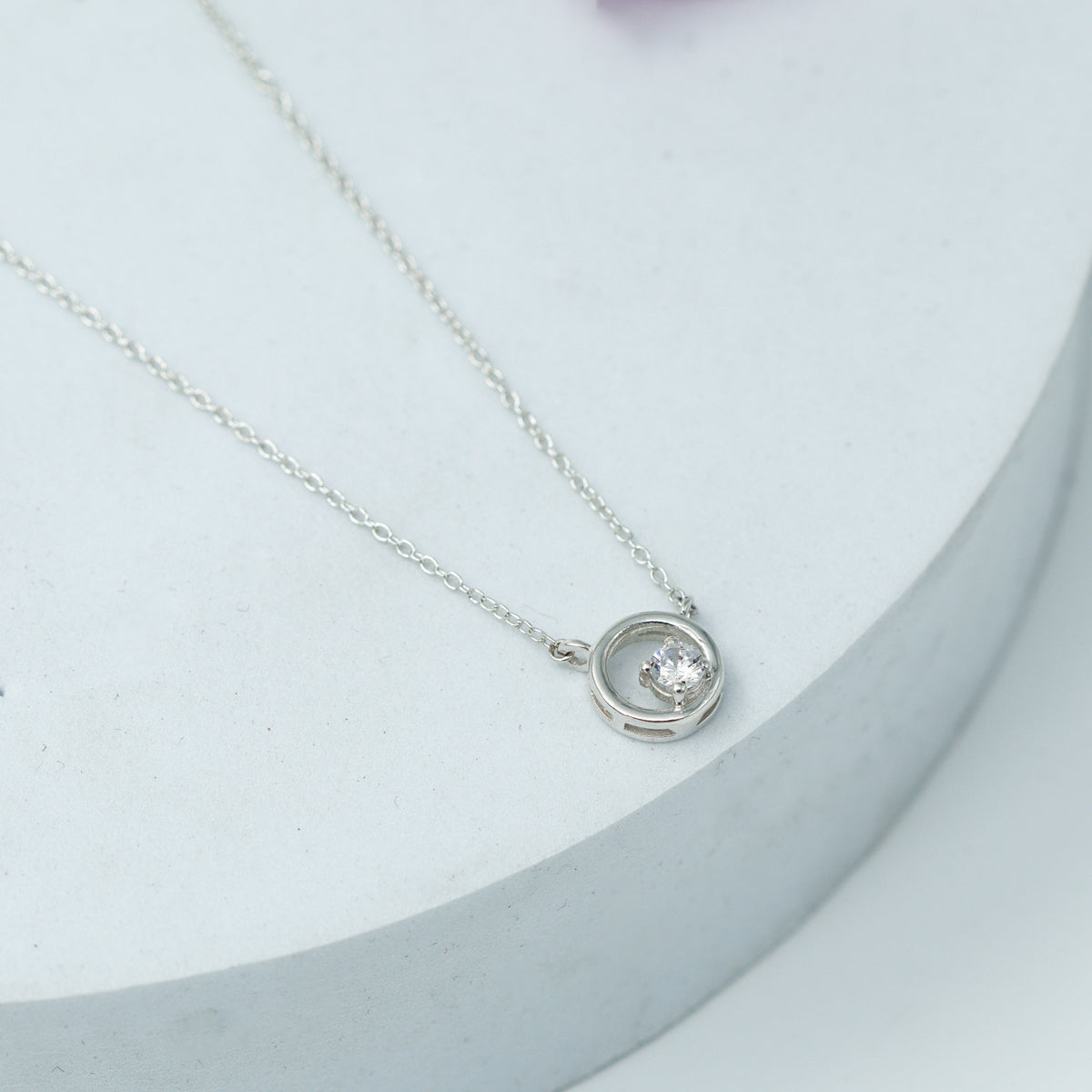 Silver Necklace with CZ Circle Pendant
