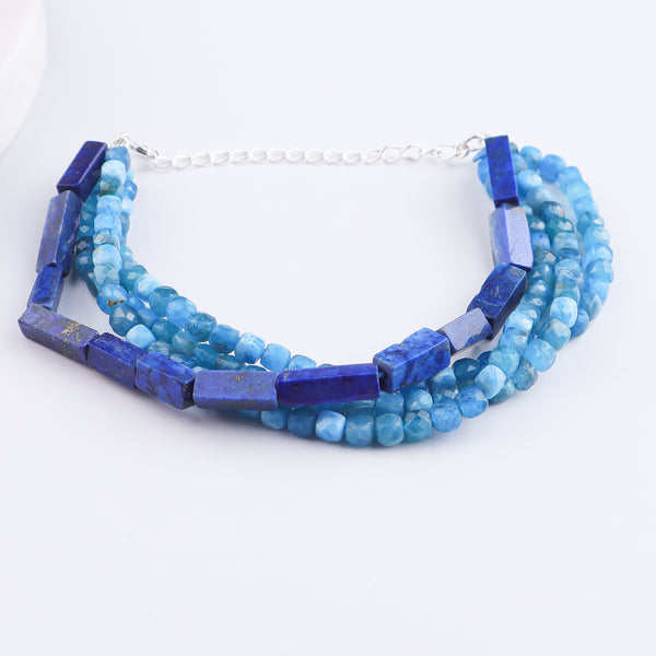 Blue Firoza & Lapis Lazuli Silver Bracelet (Project Handmade)