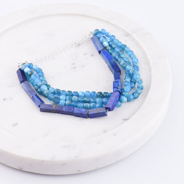 Blue Firoza & Lapis Lazuli Silver Bracelet (Project Handmade)