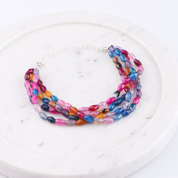 Multicolor Agate Silver Bracelet (Project Handmade)