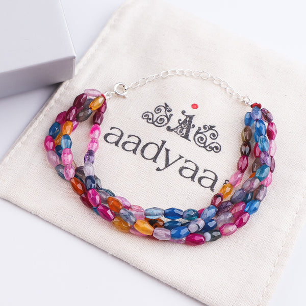 Multicolor Agate Silver Bracelet (Project Handmade)