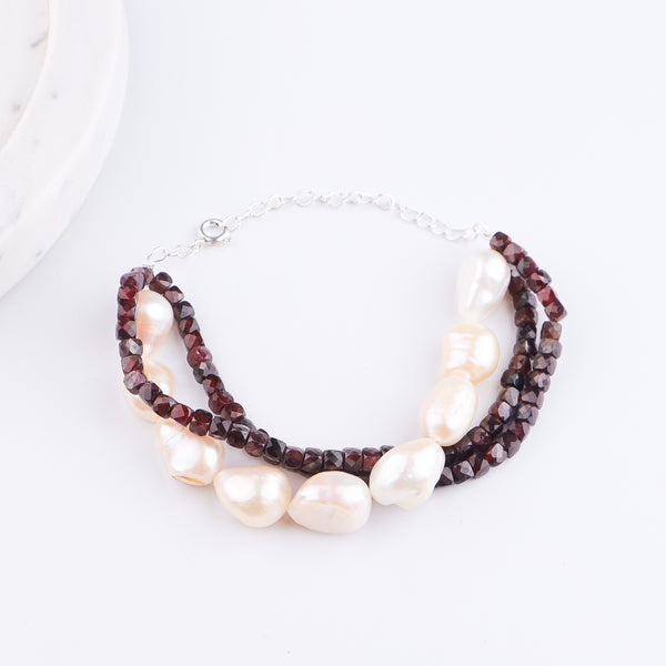 Freshwater Pearl & Garnet Silver Bracelet (Project Handmade)