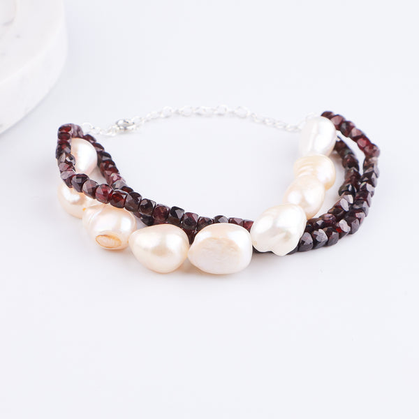 Freshwater Pearl & Garnet Silver Bracelet (Project Handmade)