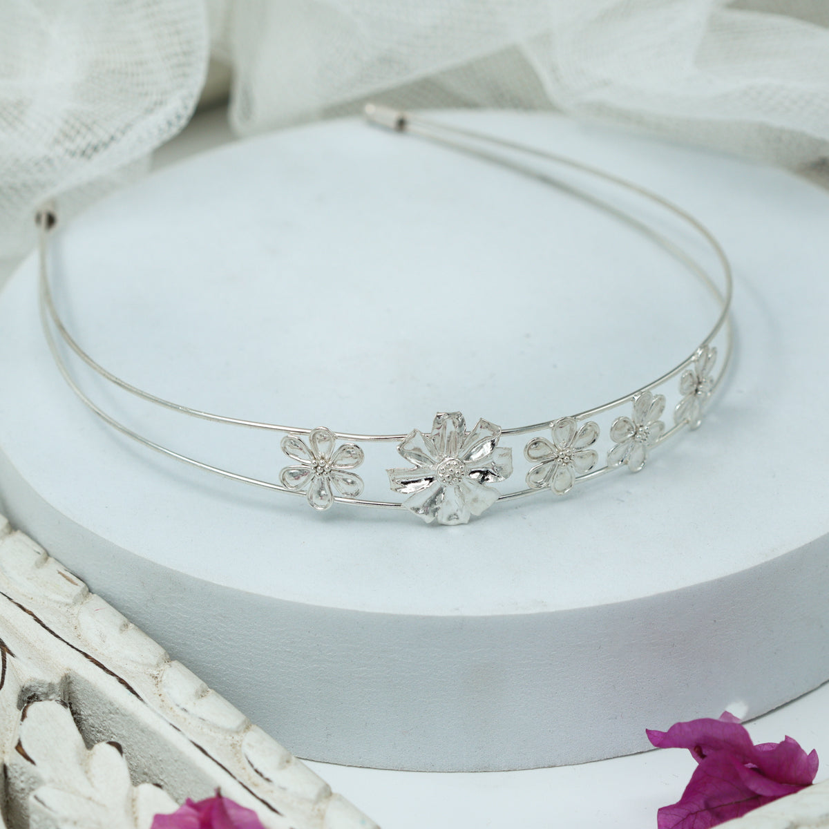 Silver Gulbahaar Flower Hairband