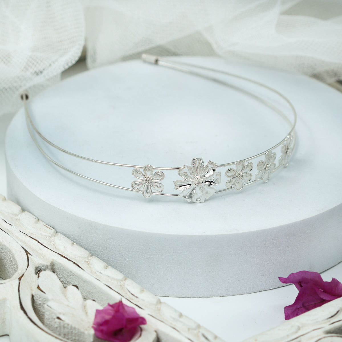 Silver Gulbahaar Flower Hairband