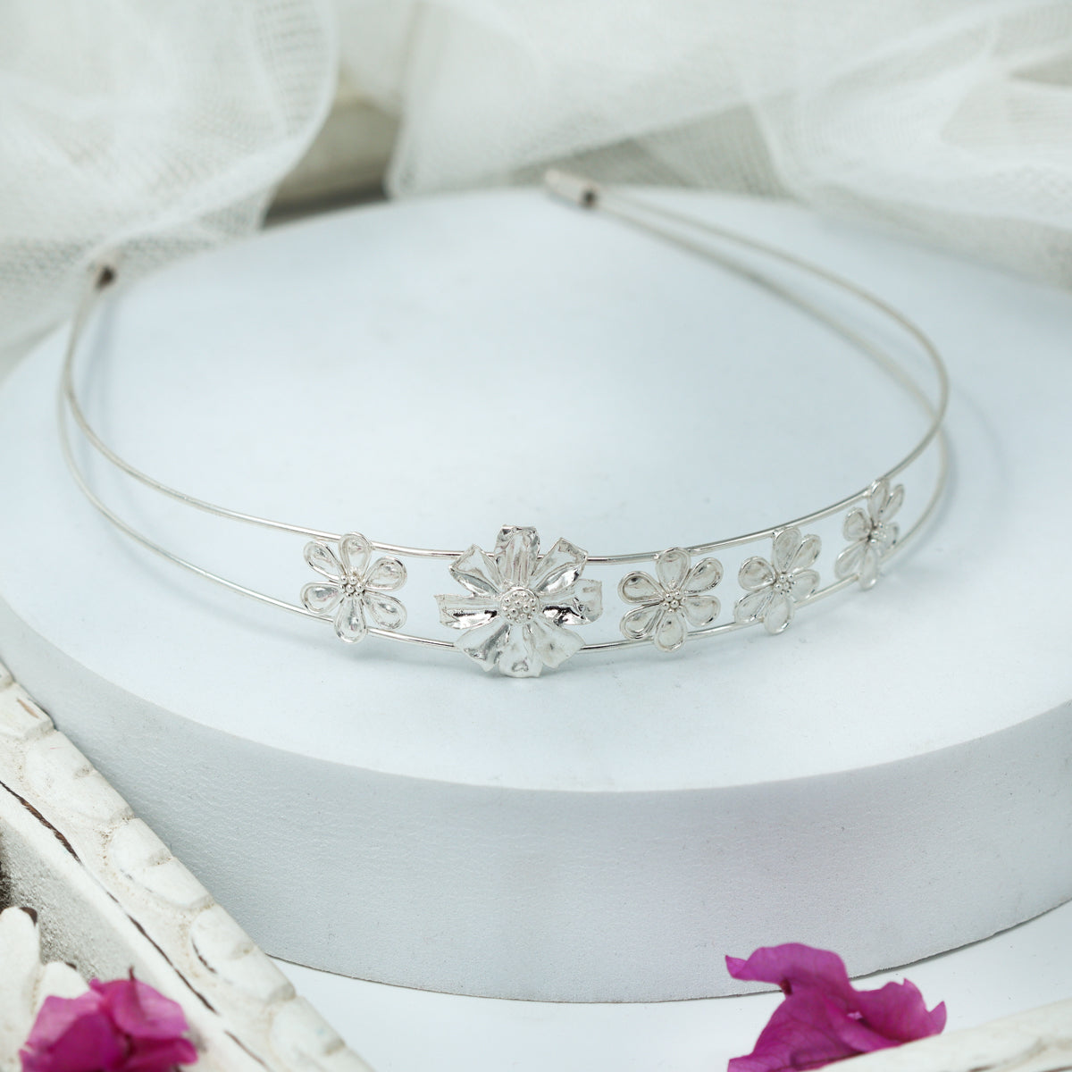 Silver Gulbahaar Flower Hairband