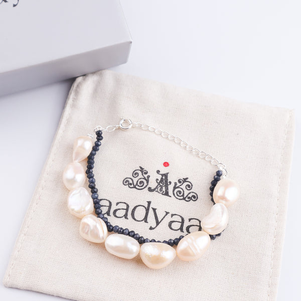 Freshwater Pearl & Blue Jade Silver Bracelet (Project Handmade)