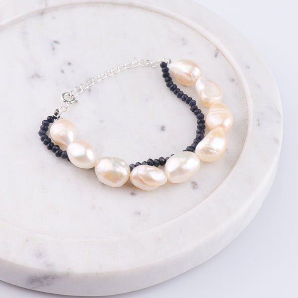 Freshwater Pearl & Blue Jade Silver Bracelet (Project Handmade)